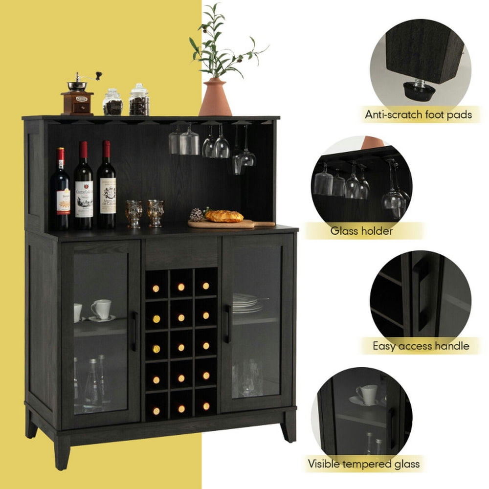 Finihen Kitchen Storage Cabinet, Buffet Sideboard, Storage Bar Cabinet with Framed Tempered Glass Door, for Dining Room, Kitchen, Living Room, Black Finihen Kitchen Storage Cabinet, Buffet Sideboard, Storage Bar Cabinet with Framed Tempered Glass Door, for Dining Room, Kitchen, Living Room, Black