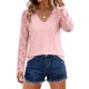 thumbnail image 4 of Encaje Manga Larga Tops para las Mujeres Más Tamaño V-Cuello Sólido Casual Blusa, Suave Suéter de Poliéster, Primavera de Uso Diario, 4 of 9