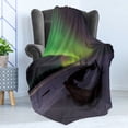 thumbnail image 4 of Aurora Borealis Soft Flannel Fleece Blanket, Pattern of a Winter Landscape with Wooden Boat Galaxy Nobody Cosmos Image, Cozy Plush for Indoor and Outdoor Use, 50" x 70", Multicolor, by Ambesonne, 4 of 5