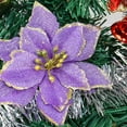 thumbnail image 6 of CRAZY NIGHT 12 Pack Purple Xmas Glitter Poinsettia 5.1 inch Artificial Flowers Christmas Tree Ornaments Decor, 6 of 6