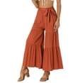 thumbnail image 4 of INSPIRE CHIC Women's Boho Pants Elastic High Waist Ruffled Flare Palazzo Chic Wide Leg Pants XL Caramel, 4 of 6