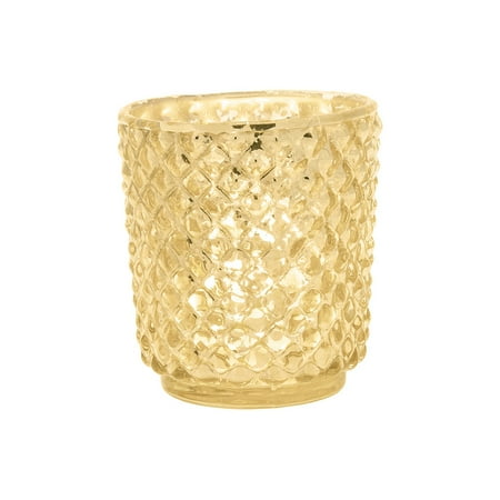 Glass Flower Stem Holder Vintage Mercury Glass Vase and Candle Holder (3-Inch, Small Rachel Design, Gold) - Decorative Flower Vase and Candle Holder - For Home Decor and Wedding Centerpieces ()