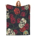 thumbnail image 5 of LNWH Skull Arounding Rose Pattern Throw Blanket, Flannel Sofa Blankets for All Seasons, 40"x30", 5 of 8