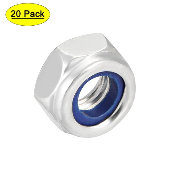 Uxcell M6 x1mm Nylon Insert Hex Lock Nuts, Carbon Steel White Zinc Plated 20Pcs