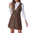 thumbnail image 2 of Vestido mini pinafore de botón en V de cuero sintético para mujer Inspire Chic XL marrón, 2 of 6