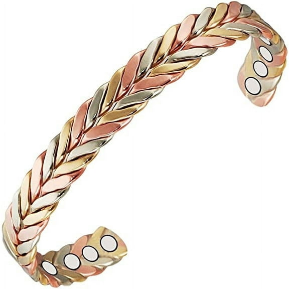 Wollet Tri Colored Braided Copper Magnetic Bracelet for Women Men, 6.5'' Pure Copper Bangles, Copper Jewelry Gifts