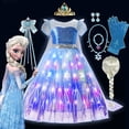 thumbnail image 2 of Disfraz de Elsa de Frozen de Disney para niños y niñas, Reina de la nieve, vestido de fiesta de Carnaval con luz LED, vestidos de lentejuelas de lujo, 2024, 2 of 4