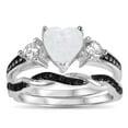 thumbnail image 2 of LaRaso & Co His Hers 3 Piece Trio Sterling Silver Black Wedding Band Engagement Ring Set, 2 of 6