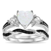LaRaso & Co 1 Carat Heart Cut Opal Black Wedding Engagement Ring Set for Women Size 7