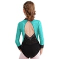 thumbnail image 2 of ranrann Kids Girls Long Sleeve Ballet Leotards Dance Unitards Tumbling Color Block Rhinestone Blue Green 8, 2 of 7