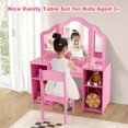 thumbnail image 4 of Gymax Kids Vanity 2 in 1 Princess Makeup Desk & Chair Set Safe Tri-fold Mirror Pink, 4 of 9