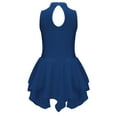 thumbnail image 4 of RUNQHUI Kids Girls Figure Ice Skating Leotard Dress Mesh Splice Rhinestone Roller Skating Dance Navy Blue 16, 4 of 7
