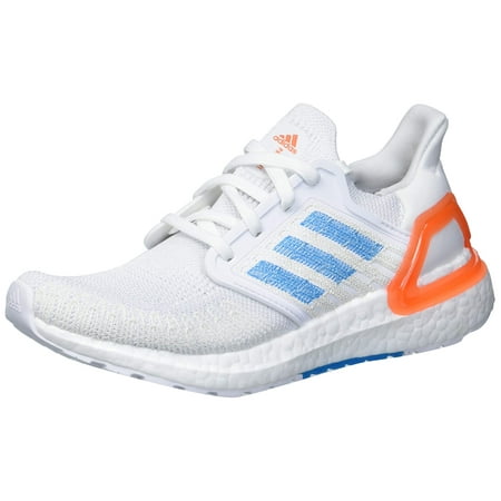adidas Mens Ultraboost 20 Primeblue Running Shoe - White/Sharp Blue/True Orange - 10