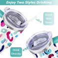 thumbnail image 5 of 40oz Fashion Leopard Pattern Stainless Steel Flip Straw Tumbler Spill Proof Travel Cup Double Wall Vacuum Insulated Coffee Mug with Top Handle, 5 of 6