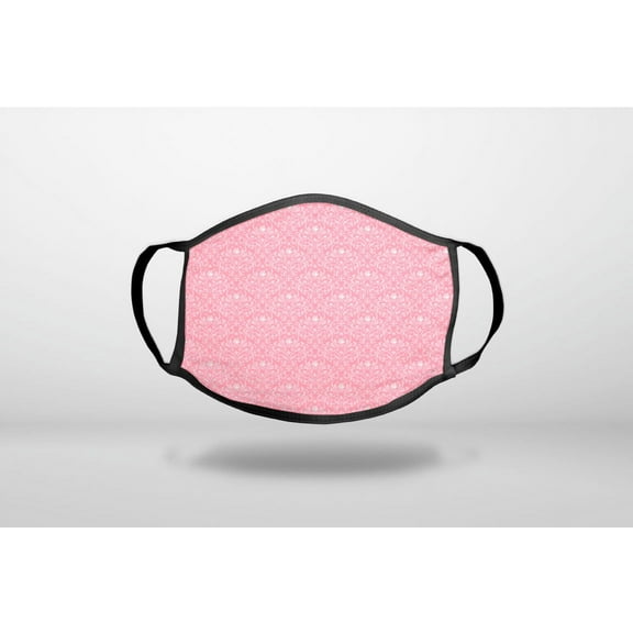 Pink & White Rose Pattern - 3-Ply Reusable Soft Cloth Face Covering, Unisex, Cotton Inner Layer