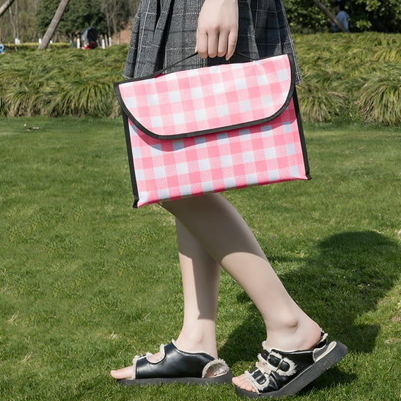 GASTROPOD Outdoor Picnic Blanket Check, Large Foldable Plaid Beach Blanket Waterproof & Sandproof Pad Picnic Mat Camping Blanket Grid Tote Bag for Park Travel Music Festival