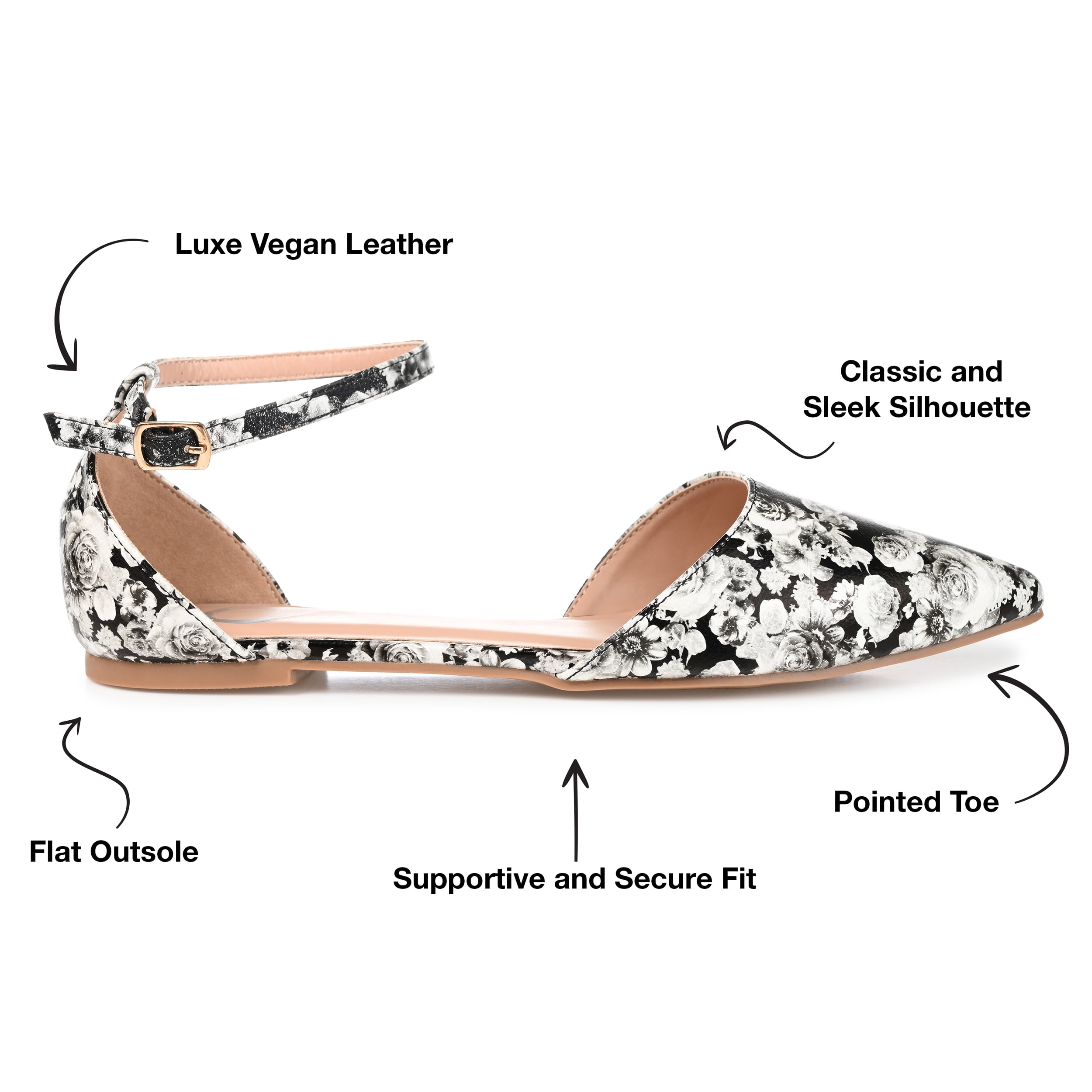 Journee Womens Reba Buckle Pointed Toe Ballet Flats, Widths Available