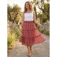 thumbnail image 4 of DARING DIVA Women's Midi Elastic A-Line Ruffle Flowy Skirts Medium Wine Red, 4 of 8