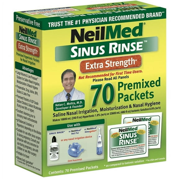 NeilMed Sinus Rinse Extra-Strength Premixed Saline Packets – 70 count for Nasal Irrigation & Congestion Relief