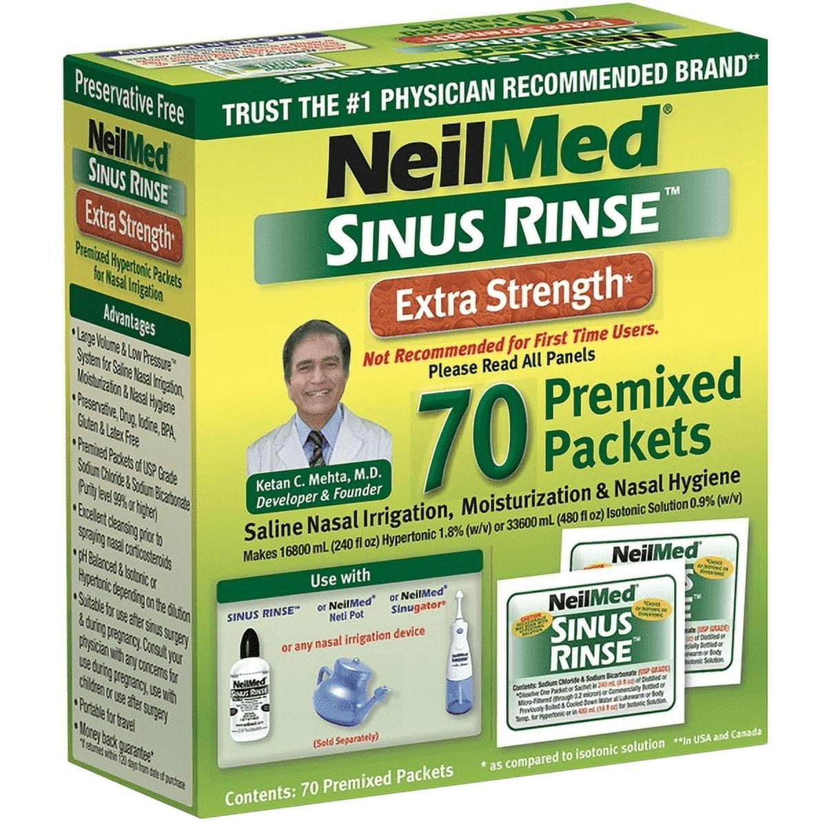 NeilMed Sinus Rinse Extra-Strength Saline Nasal Rinse Packets - Soothing Relief - 70 Count