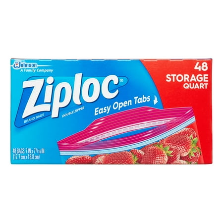 Ziploc Double Zipper Storage Bags, Quart, 48 Ct