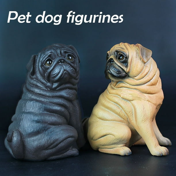 VALINK Realistic Reusable Plastic Artificial Pug Dog Model Statue Cute for Home Office Decor Collectible