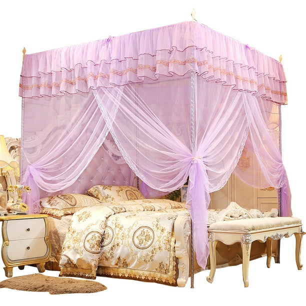 Mosquitera, cortina de cama con mosquitera de cuatro esquinas de princesa de lujo, rendimiento probado