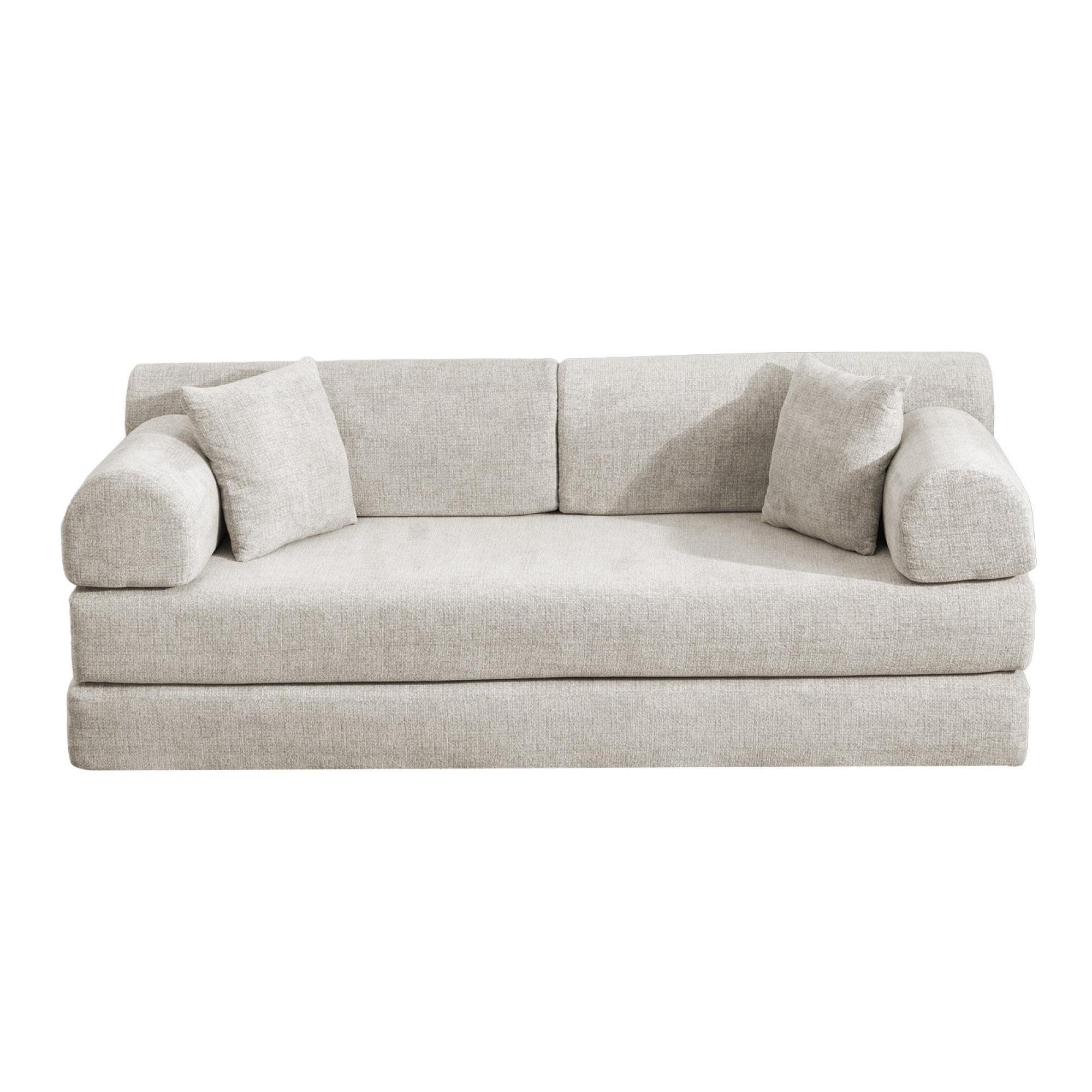 Leumius 78" Convertible Sleeper Sofa Bed,Folding Mattress Couch with Fixed-Shape Frame,Floor Sofa Lounge Couch for Living Room Bedroom,Light Camel