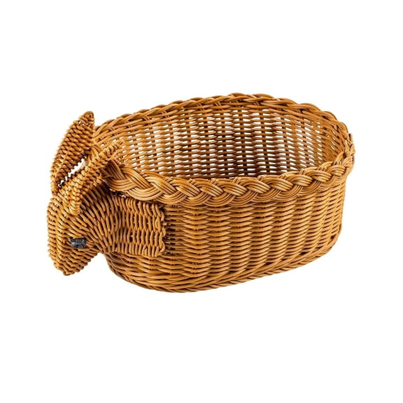 Oggfader Animal Shaped Storage Basket - Dog Deer Rabbit, Brown Woven Multi-functional Organizer for Snacks, Fruits, Small Items, Tabletop Home Decor