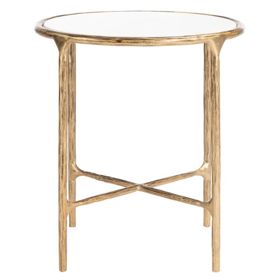 Safavieh Couture Jessa Forged Metal Round End Table - 18" W x 18" L x 20" H White/Brass Marble Marble
