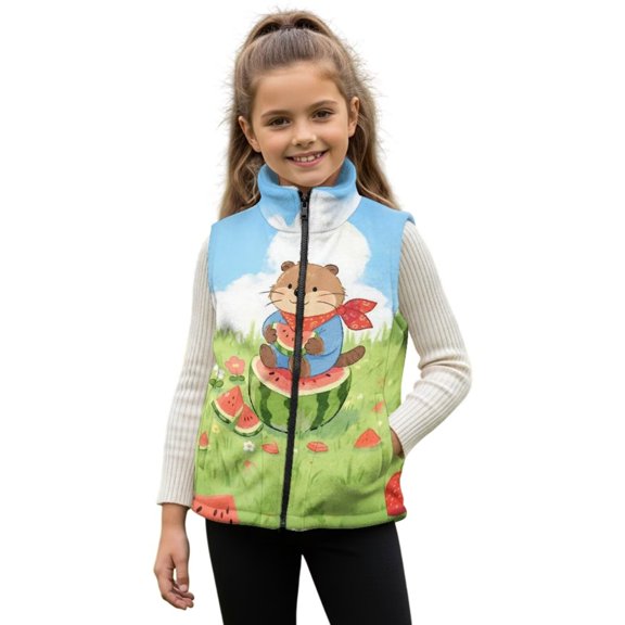 chaqlin Western Horse Vest for Girls Boys Size 1-2 Soft Sleeveless Fleece Jacket Trendy Y2K Zip Up Vests Coat Fall Winter Outerwear with Pockets