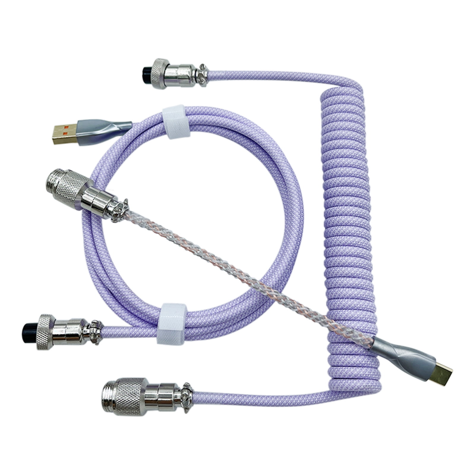 AuroraX Gaming Keyboard Cable Coiled USB Cable for Keyboards with RGB Lighting Double-Sleeved Detachable Metal Connector and 1.5M Length for Computer Accessories Purple