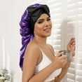 thumbnail image 6 of AWAYTR Long Satin Bonnet - Double Layer Reversible Silk Bonnet for Long Hair Women Sleeping Cap with Tie Band, 6 of 7