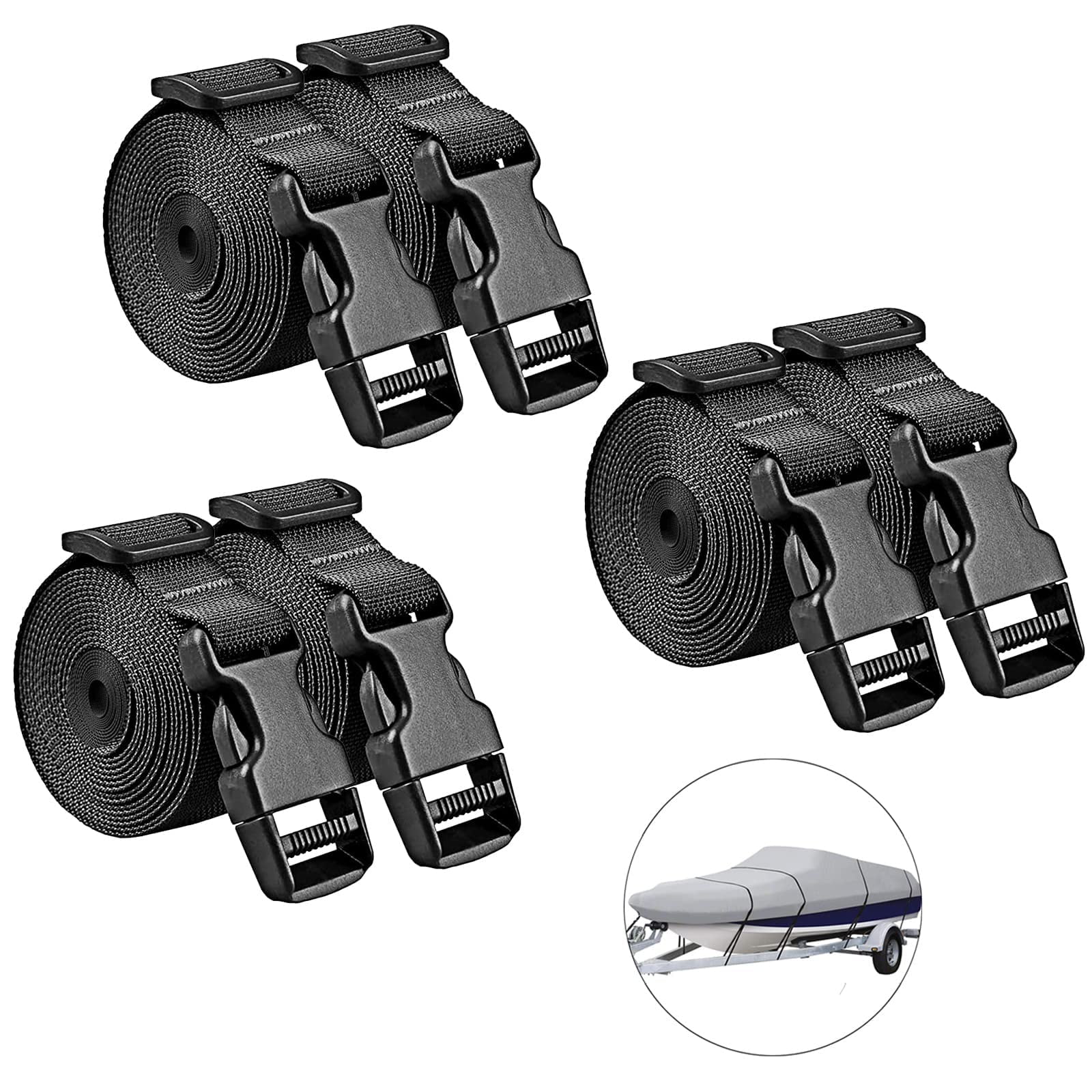 Adjustable Boat Cover Straps with Quick Release Buckles,Heavy Duty Boat Cover Tie Down Straps,Webbing Tightening Straps Suspenders,Belt (1" Wx96 L,6-Pack)
