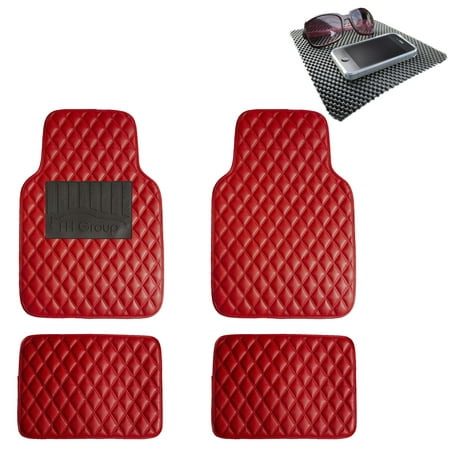 FH Group Diamond Pattern Floor Mats Leather For Car SUV Van Red w/ Black Dash