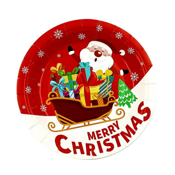 Yhmxh 10pcs Christmas Party Paper Plates, 7 In Santa Claus Paper Plates Large Disposable Christmas Santa Dessert Plate Disposable Tableware Dish Tray for Xmas Holiday Party Supplies Dinner Decor