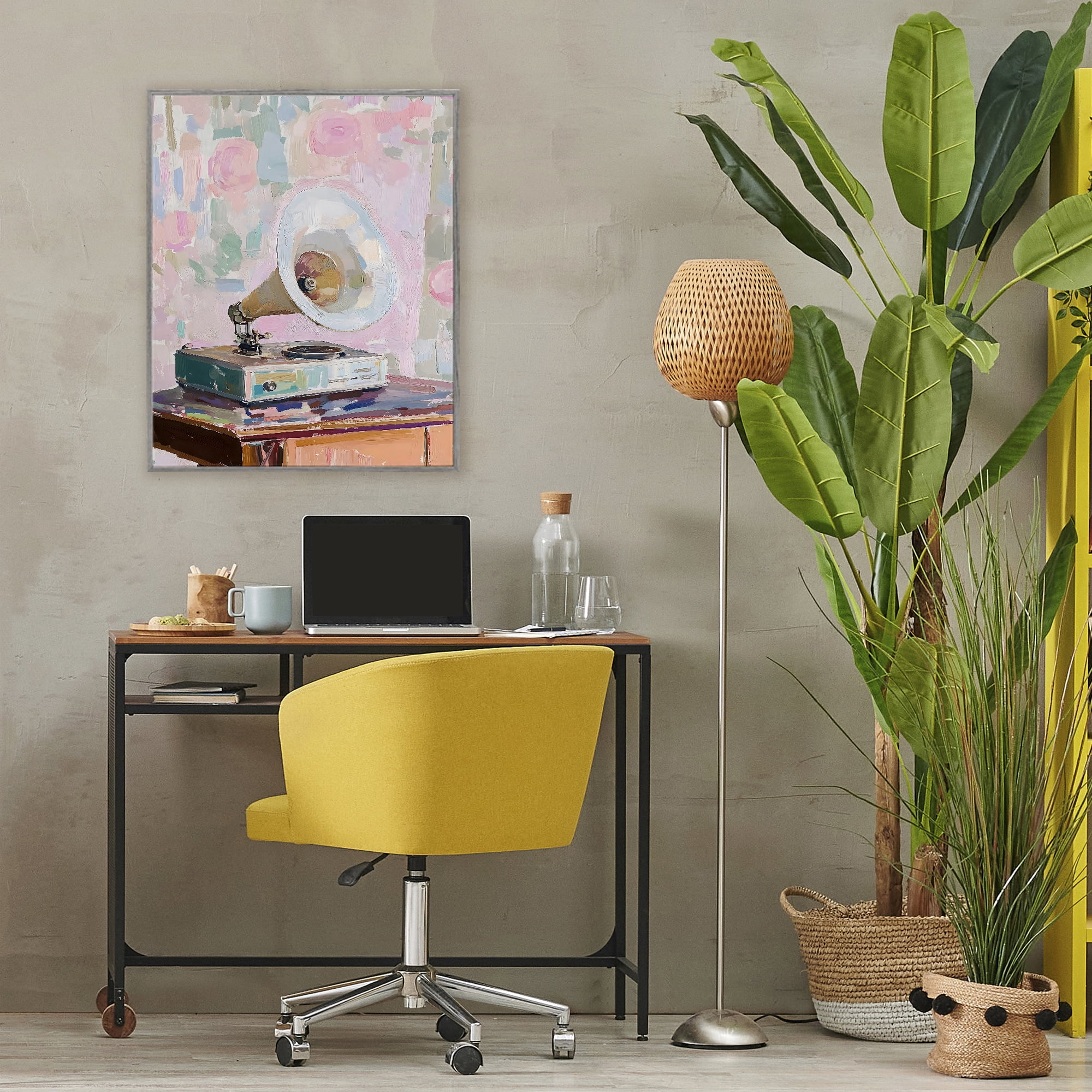 Stupell Industries Vintage Gramophone in Soft Pastels Gray Framed Giclee Art, design by The Prints Vibe