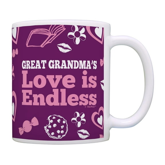 ThisWear Mother's Day Gift for Great Grandma's Love is Endless Funny 11 ounce Coffee Mug Purple