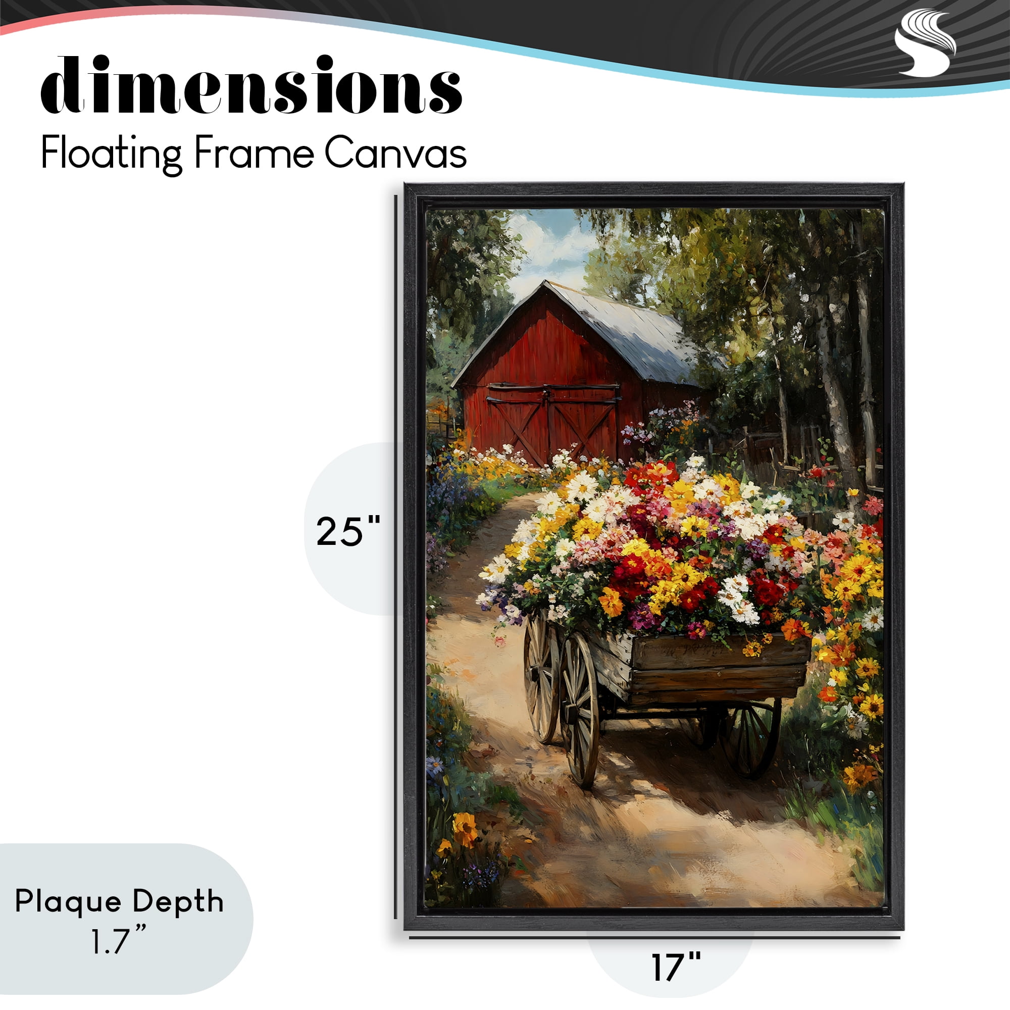 Stupell Industries Floral Wagon in Summer Garden Black Framed Floater Canvas Wall Art, design by Franklyn Gregory