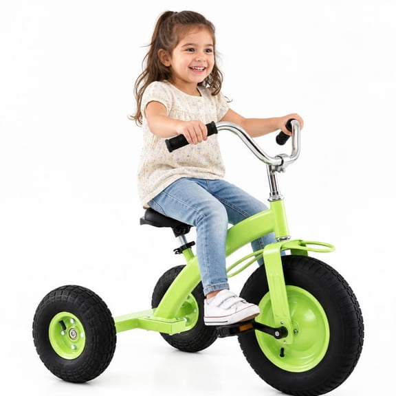 MULTIGOT Kids Tricycle w/15 Inch Inflatable Rubber Tires Adjustable Handlebar & Seat Green