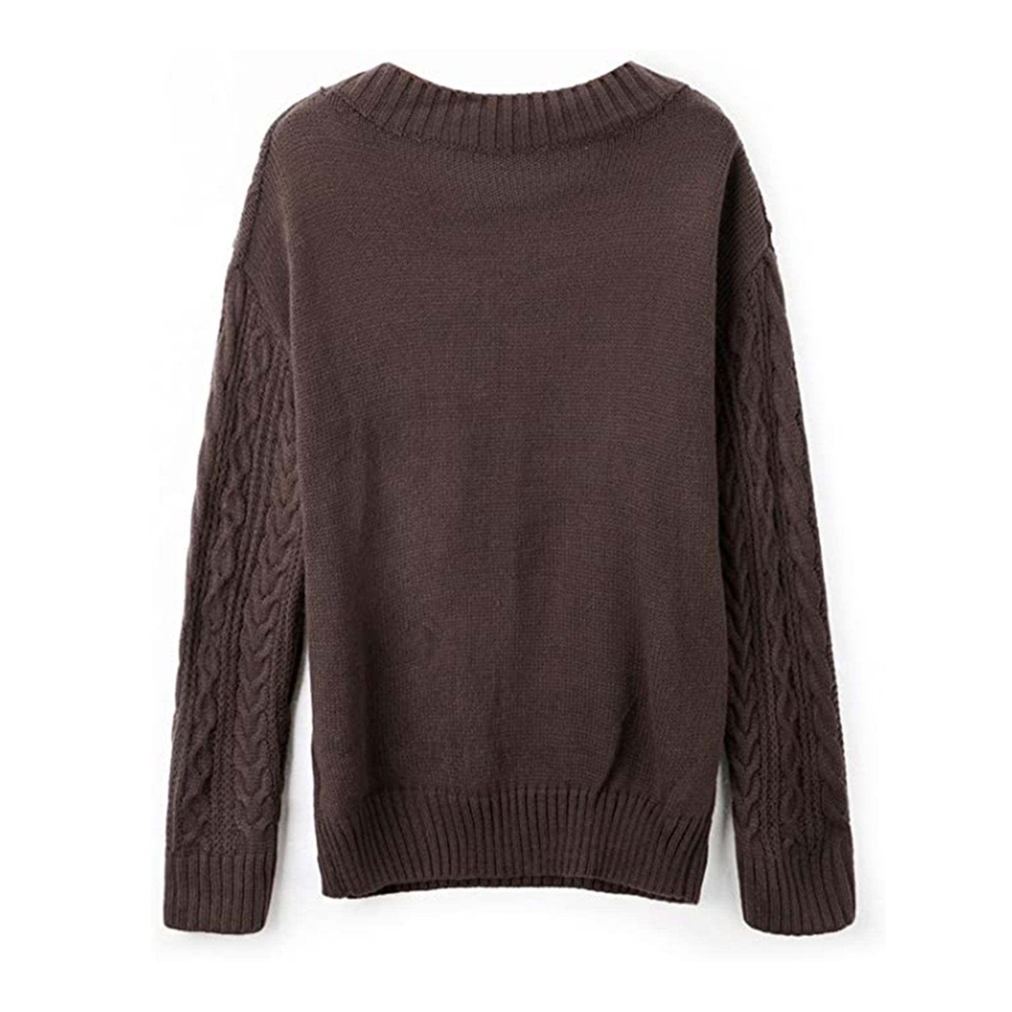 Grianlook V Neck Sweaters for Women Casual Cable Knit Sweater Pullover Jumper Tops Long Sleeve Knitwear Outwear Khaki 3XL