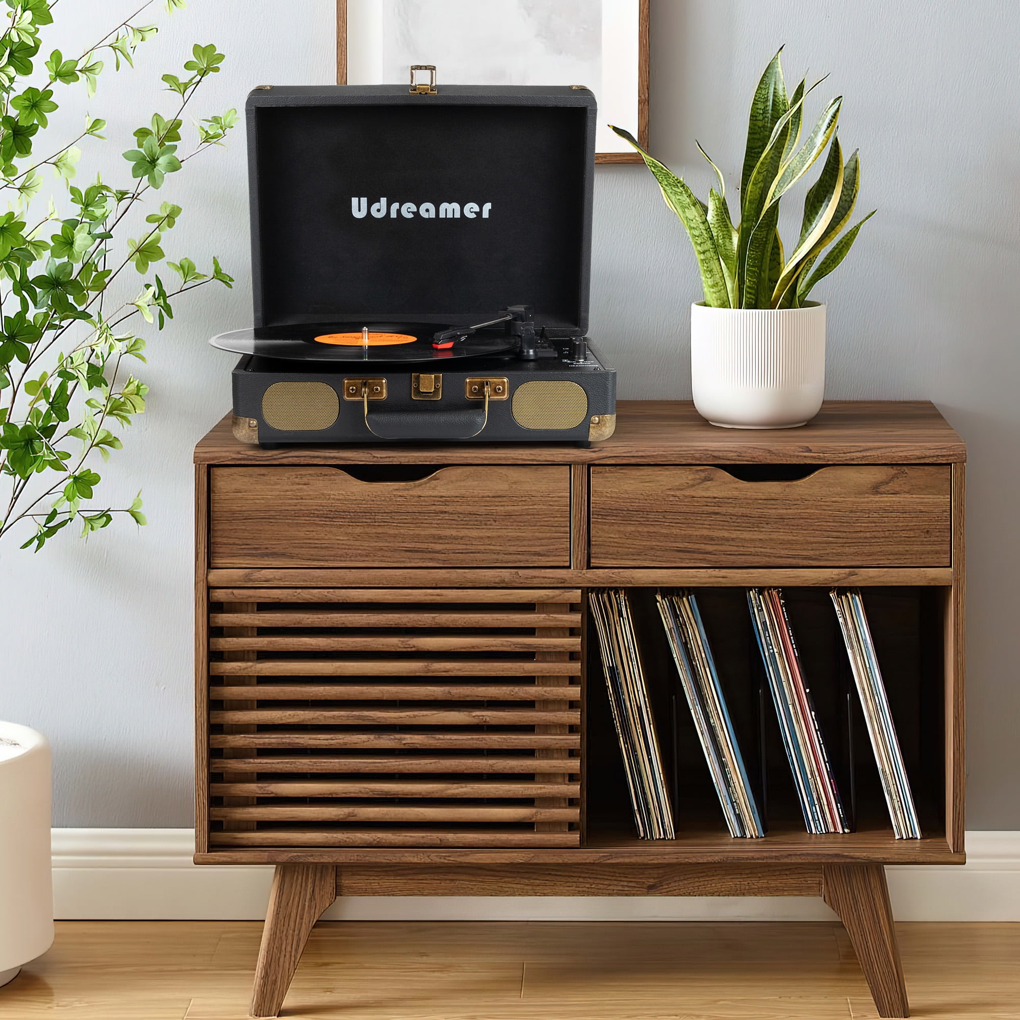 Udreamer Vinyl Record Player with Speakers,Turntables for vinyl records,Portable Suitcase Vinyl Player (tocadiscos de vinilo),Black
