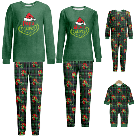 

Family Matching Christmas Pajamas The Grinch Plaid Printed Baby-Kids-Adult-Pet Size 2 Pieces Top and Pants Bodysuits Xmas PJS Sleepwear