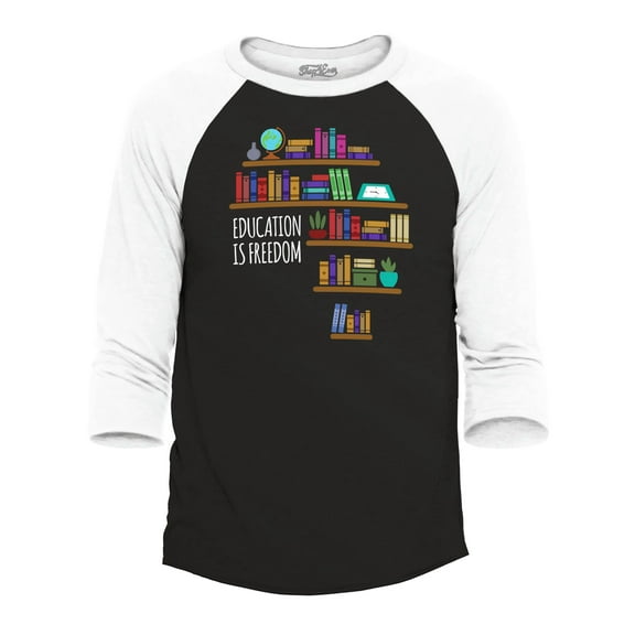 Shop4Ever Men's Education is Freedom African History Books Raglan Baseball Shirt X-Large Black/White