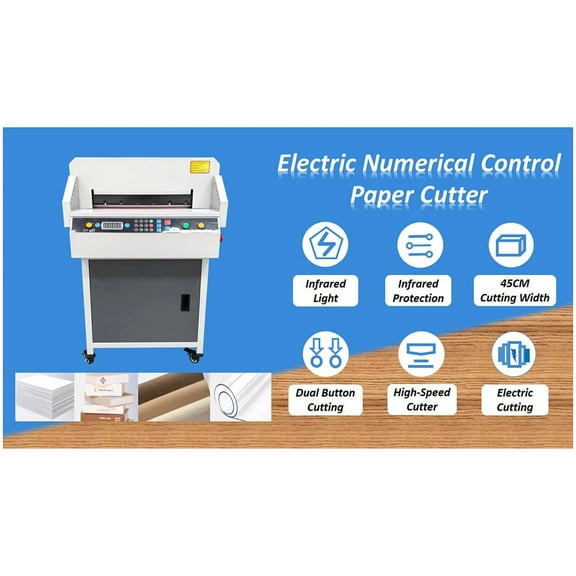 17.72" Heavy Paper Cutter Electric Numerical Control White Commercial 110V