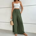 thumbnail image 2 of Comdrip Palazzo Pants for Women Plus Size, Women's Textured Elastic High Waisted Wide Leg Pants with Flared Design Simple and Elegant Temperament Commuting Casual Pants Culottes for Women Green S, 2 of 9