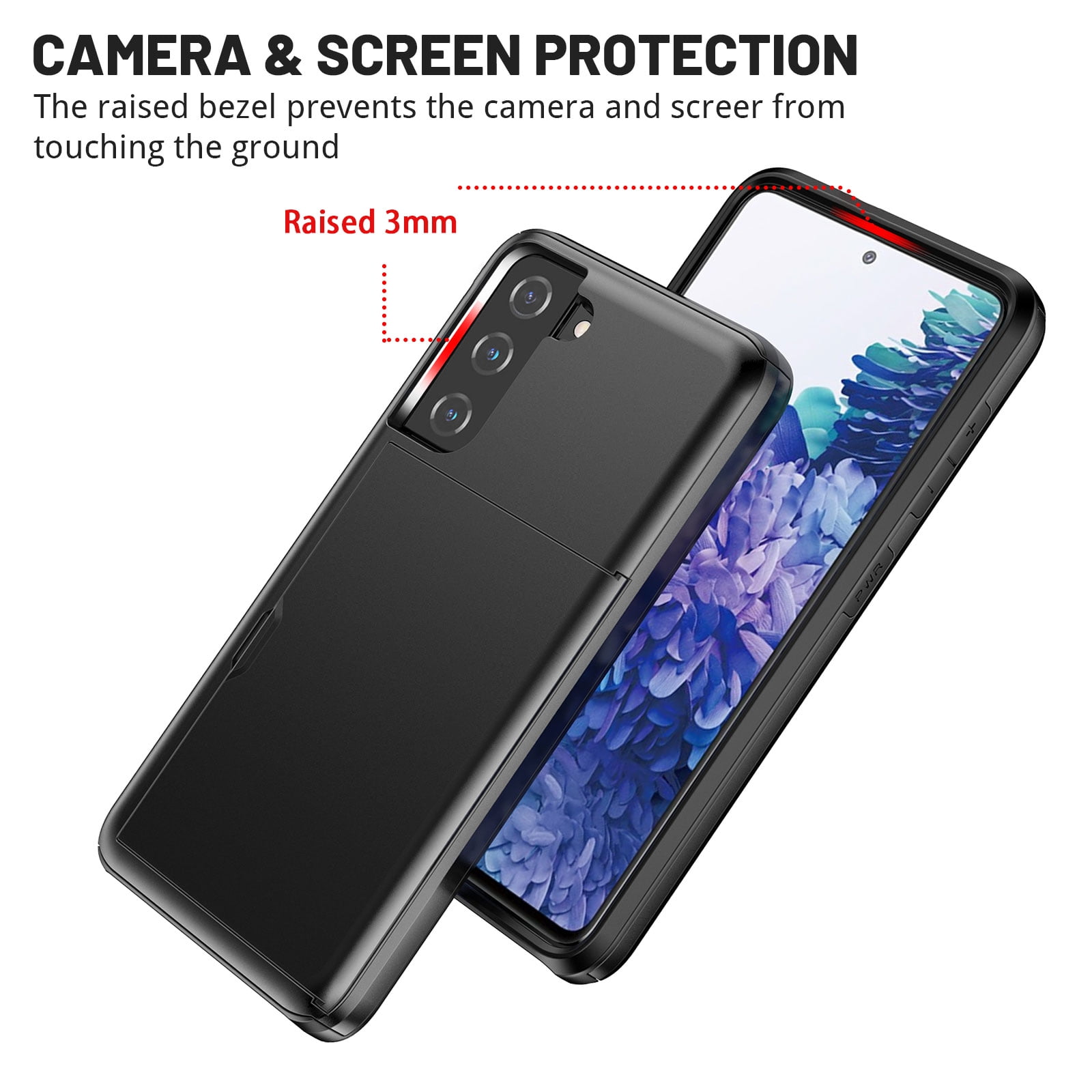 For Galaxy S22 Case Wallet with Slide Card Holder Slot Slim Dual Layer Heavy Duty Shockproof Hard PC Hybrid TPU Phone Case Flip Protective Cover for Samsung Galaxy S22, Black