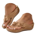 thumbnail image 1 of DXOUPM Womens Sandals Platform Wedge Flip Flops with Floral Rhinestones Slip Sandals Going Out, 1 of 3