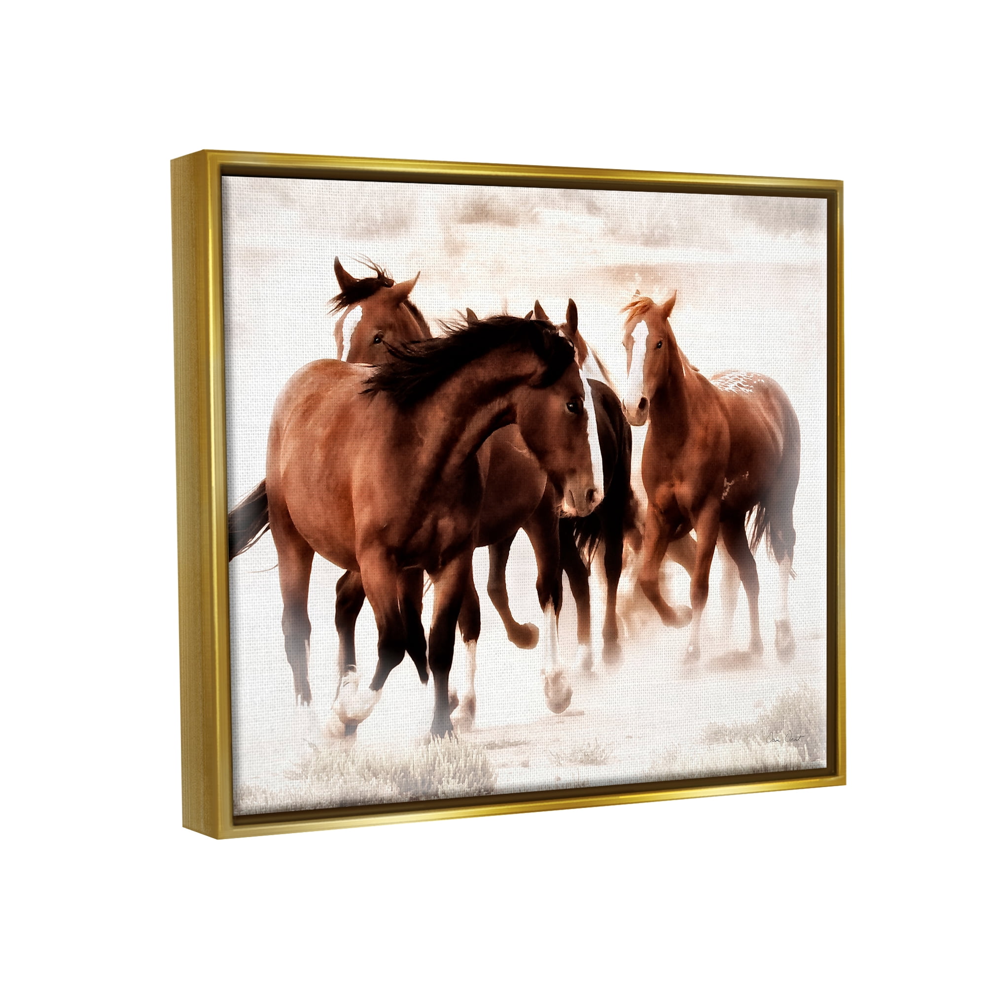 Stupell Industries Trotting Brown Horses Animals & Insects Photography Gold Floater Framed Art Print Wall Art, 21 x 17