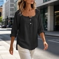 thumbnail image 5 of ClodeEU Women's Linen Blend Square Neck 3/4 Sleeve Blouse,Casual Loose Fit Top Black,Women's Plus XL, 5 of 8